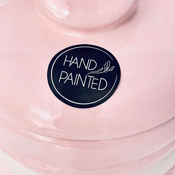 NWT LUNA & SAGE Gorgeous Macaron Pink White Glossy Ceramic 7”Canister Jar w Lid - Picture 2 of 16